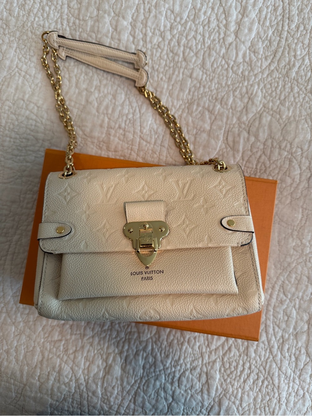 Louis Vuitton Cream Embossed Monogram Chain Shoulder Bag